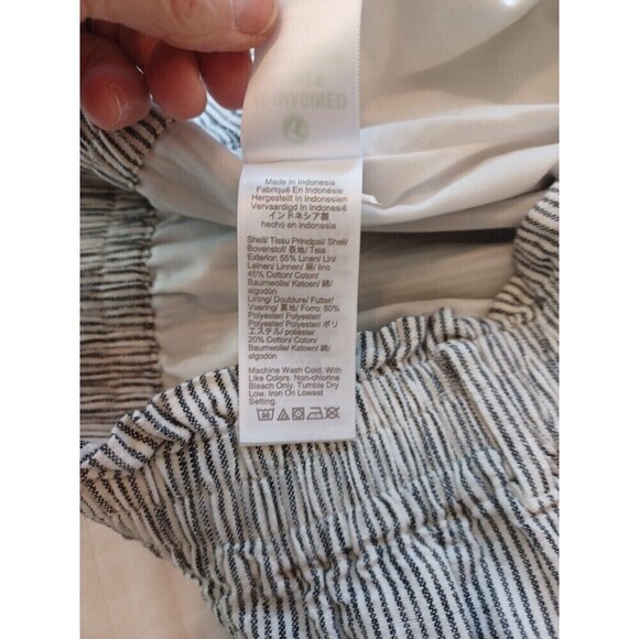 J.Crew blue white ticking stripe paperbag miniskirt S cotton elastic pockets - Picture 5 of 9